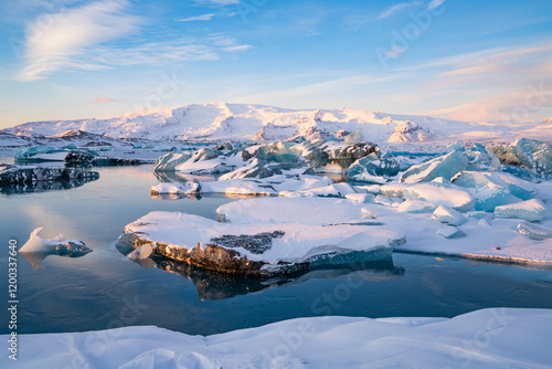 Glacier lake near diamond beach in Iceland