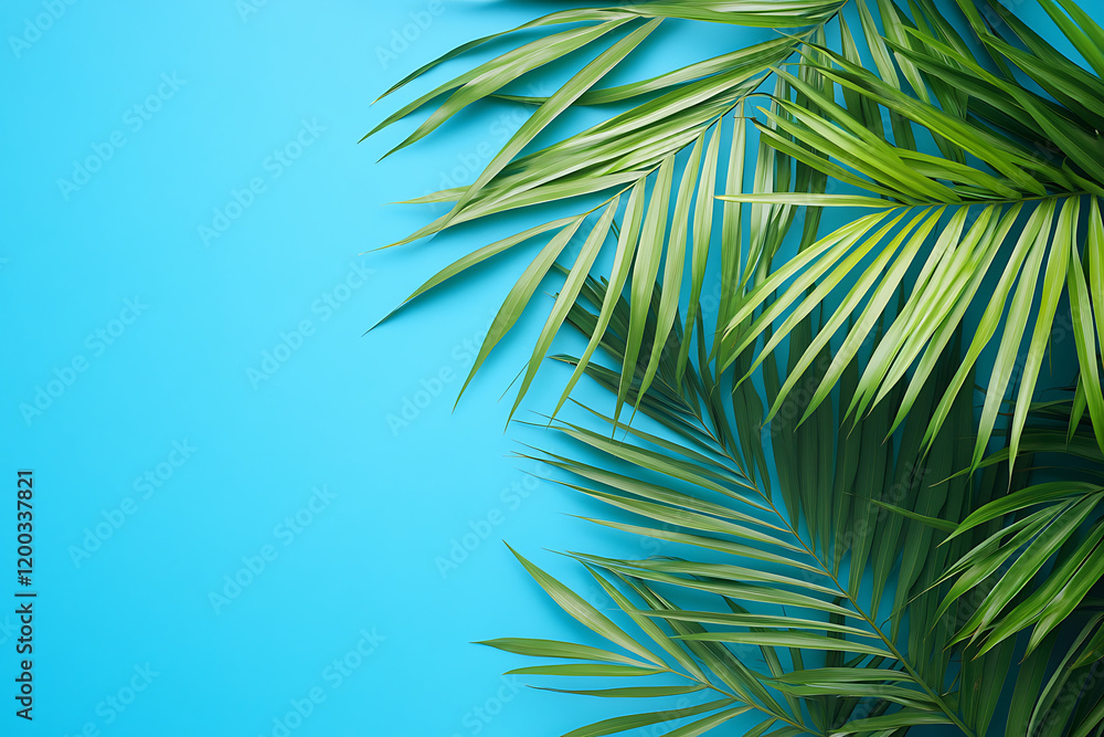 Naklejka premium palm leaves on blue