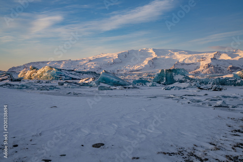 Glacier lake near diamond beach in Iceland
