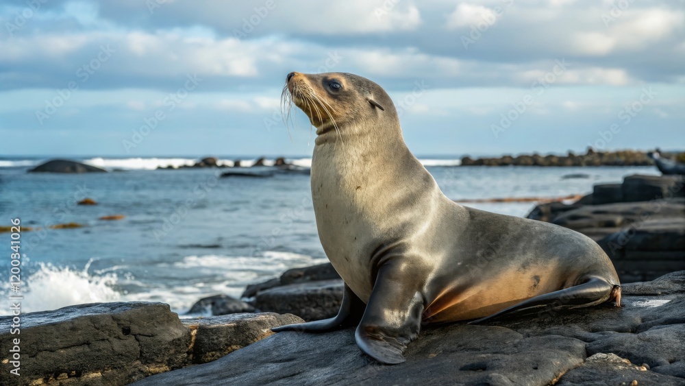 Fototapeta premium Observing sea life seals relaxing on coastal rocks oceanfront wildlife photography natural habitat scenic viewpoint marine ecosystem