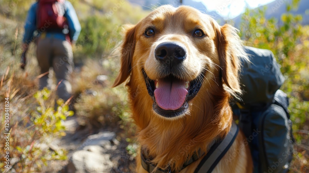 Obraz premium Dog Hiking with Owner on Trail