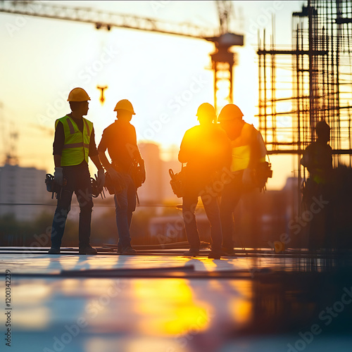 wallpaper 169 An image of a professional construction team working together on a modern clean construction site The team is equipped with complete tools and equipm photo