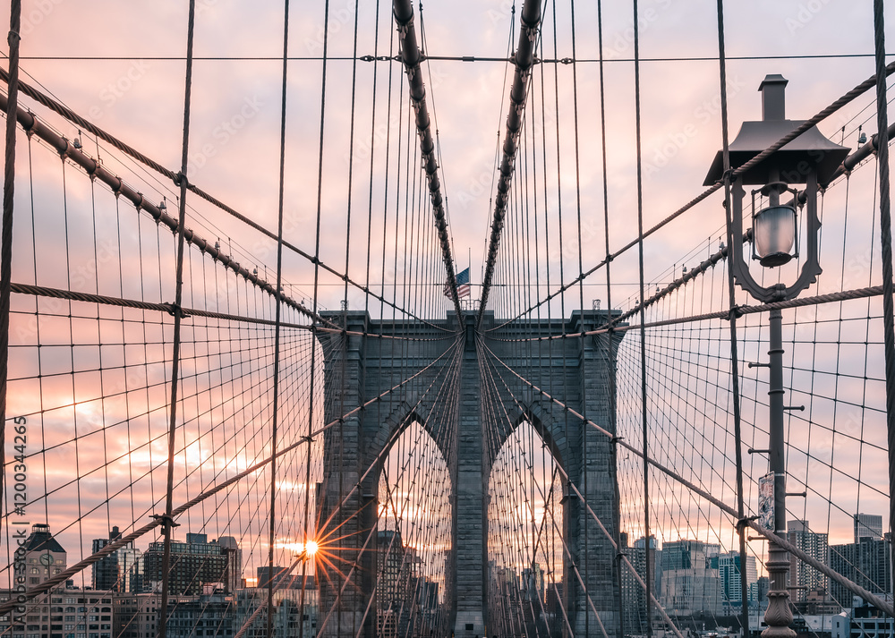 Fototapeta premium New York, USA: sunrise at the Brooklyn bridge 