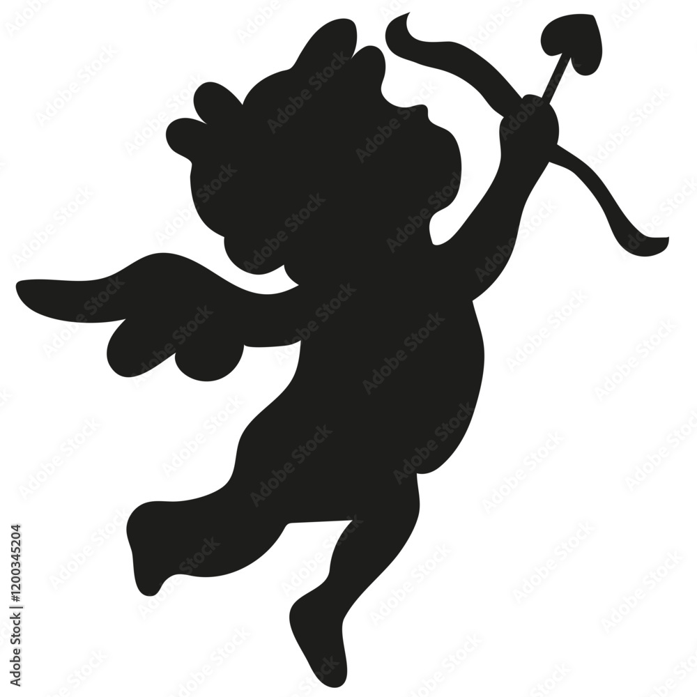 Fototapeta premium Silhouette of Cupid with Bow and Arrow