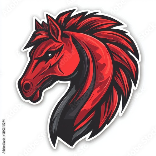 Wallpaper Mural Stylized red horse head with bold black mane and intricate artistic details on a white background Torontodigital.ca