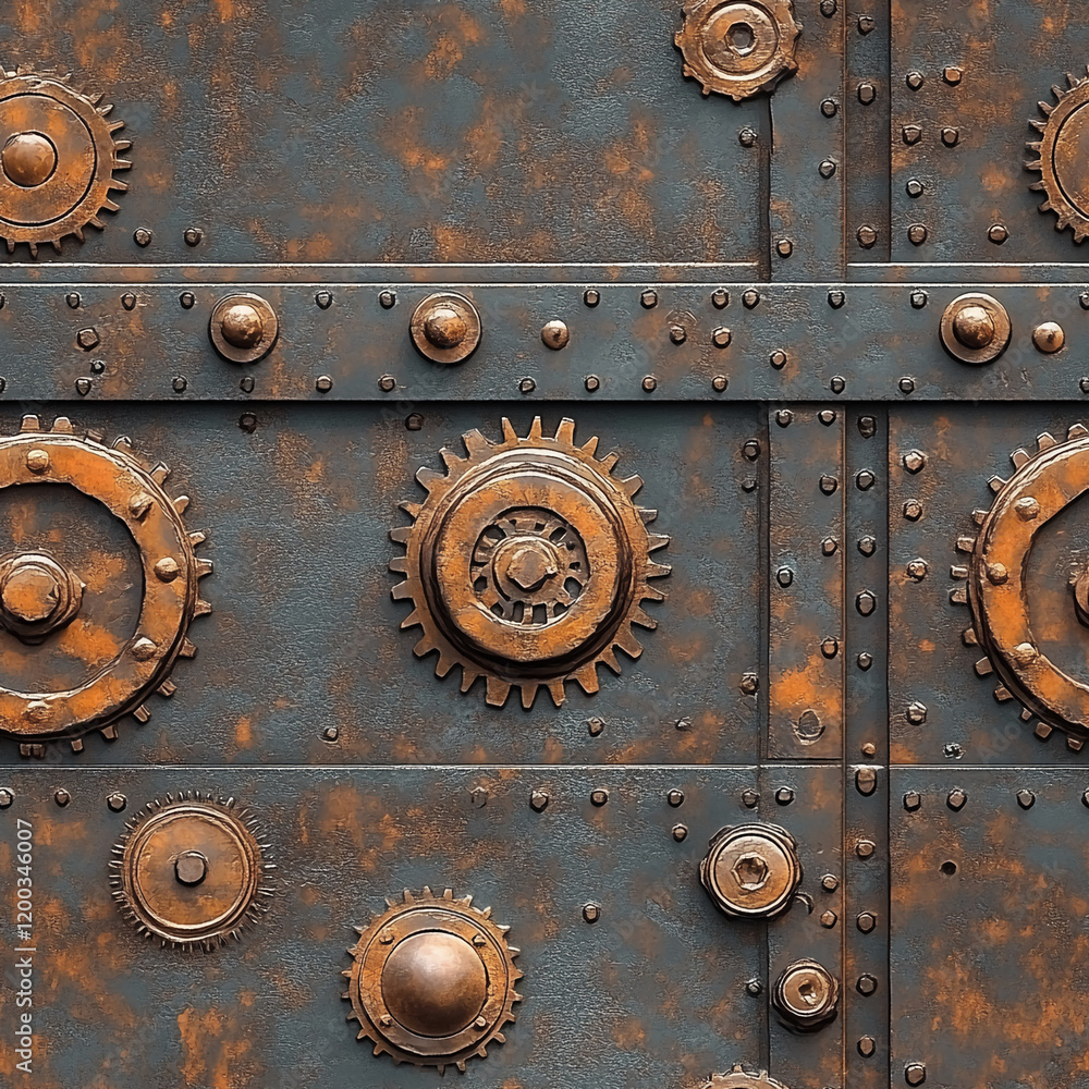 Industrial Rusty Gear Texture with Mechanical Pattern for Steampunk Background