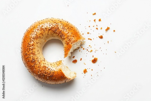  a bitten bagel with a golden-brown crust and soft