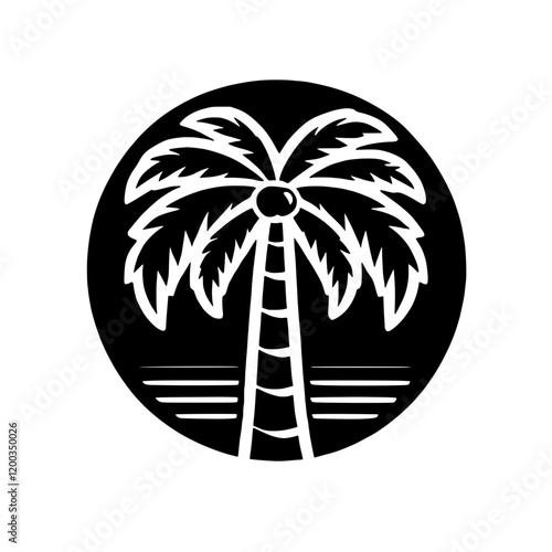 Palm Tree Icon: A stylized graphic illustration of a palm tree within a circular frame, evoking the essence of tropical getaways and summer vibes.