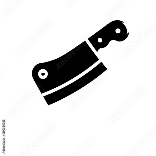 Cleaver Icon: A simple, bold black icon of a cleaver, a large, heavy knife used for chopping and cutting meat.  A classic design, this icon is perfect for representing culinary arts, butchery.