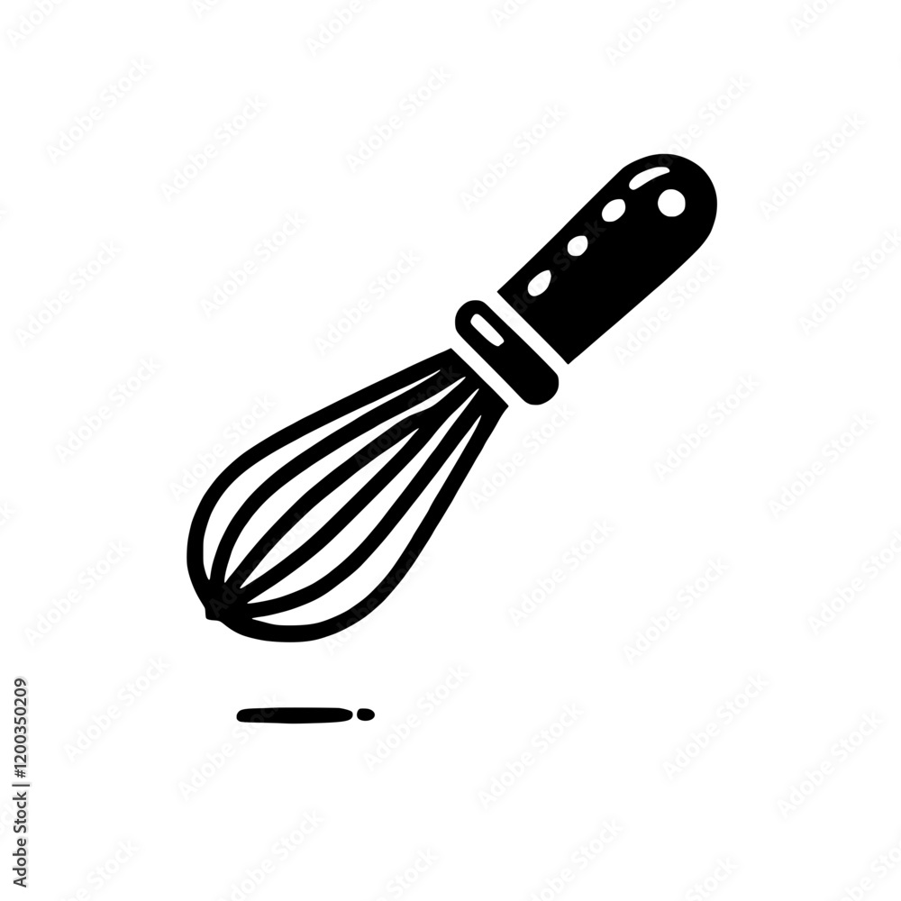 Obraz premium Whisk Icon: A simple yet stylish black and white icon of a kitchen whisk, perfect for culinary websites, recipe books, or food-related designs. 