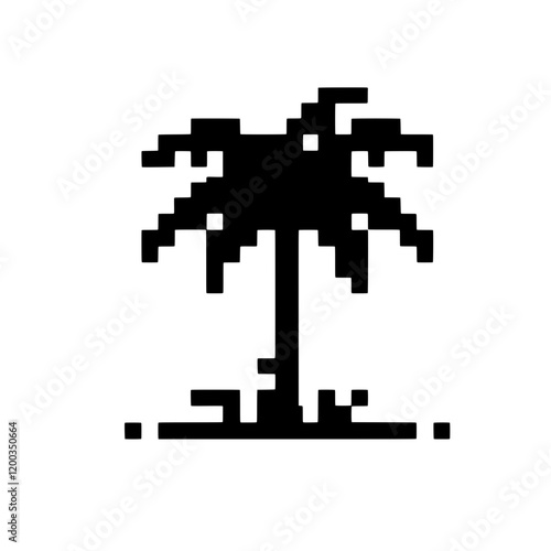 Pixelated Palm Tree: A minimalist and stylish pixel art depiction of a palm tree, ideal for a retro or nostalgic design, showcasing simplicity and clean lines. 