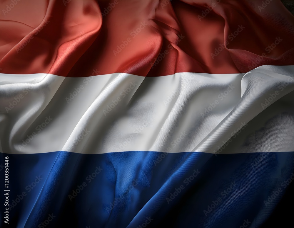 Vibrant Netherlands flag waving with luxurious satin texture - Patriotic and cultural symbol Vibrant Netherlands flag waving with luxurious satin texture - Patriotic and cultural symbol