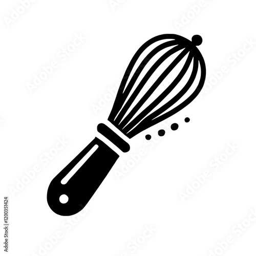 Whisk Icon:  A simple yet powerful black and white icon depicting a kitchen whisk with a sprinkling of flour, symbolizing the essential ingredient for baking and culinary creativity. 