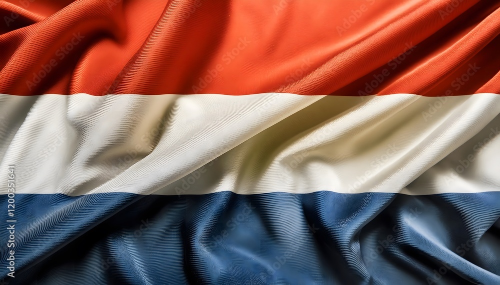 Vibrant Netherlands flag waving with luxurious satin texture - Patriotic and cultural symbol Vibrant Netherlands flag waving with luxurious satin texture - Patriotic and cultural symbol