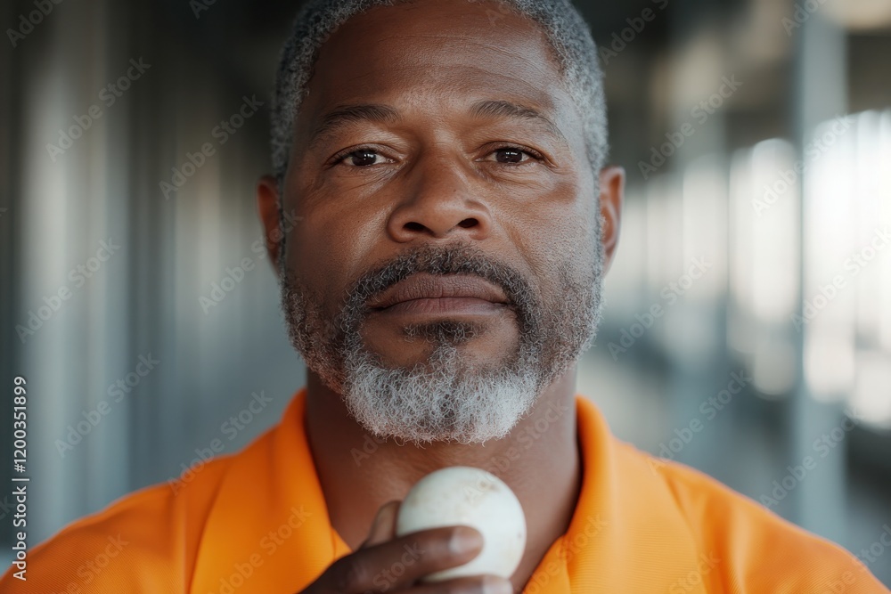 An older man with a gray beard holds a ball while looking directly at the camera, evoking thoughts of nostalgia and personal stories behind his eyes. An older man with a gray beard holds a ball while looking directly at the camera, evoking thoughts of nostalgia and personal stories behind his eyes.