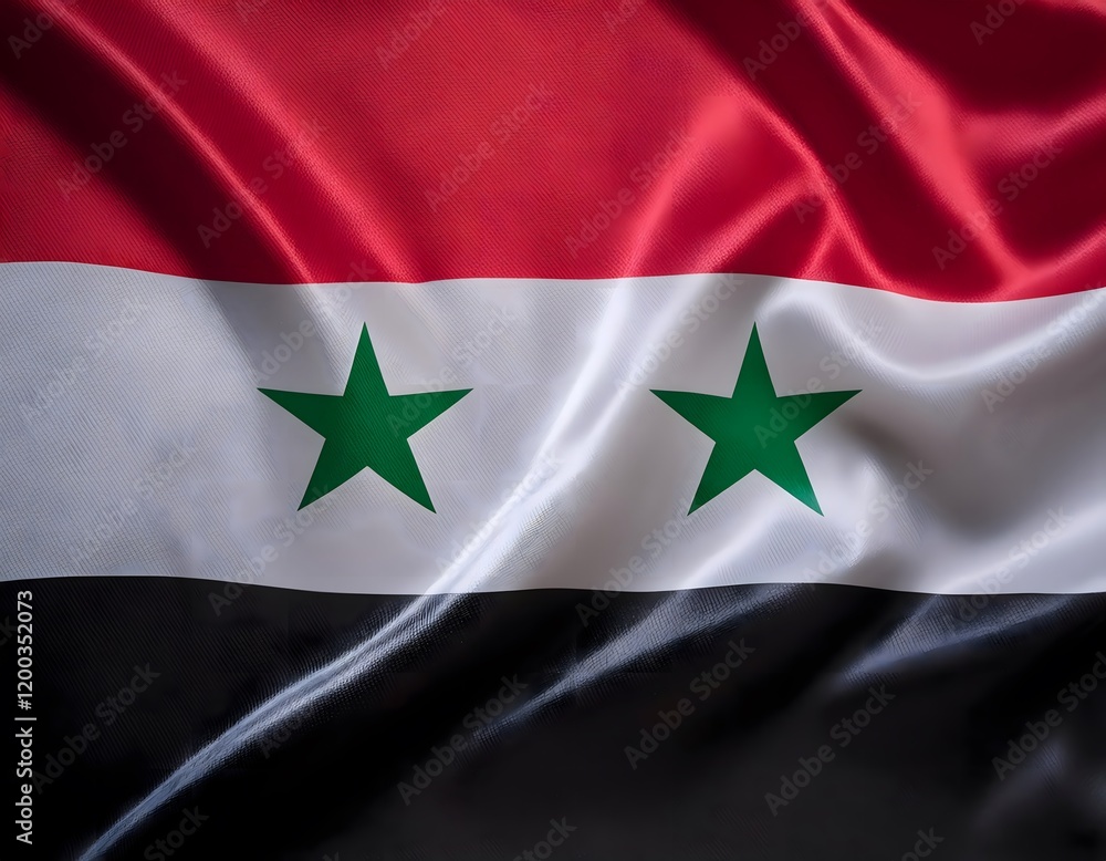 Vibrant Syria flag waving with luxurious satin texture - Patriotic and cultural symbol Vibrant Syria flag waving with luxurious satin texture - Patriotic and cultural symbol