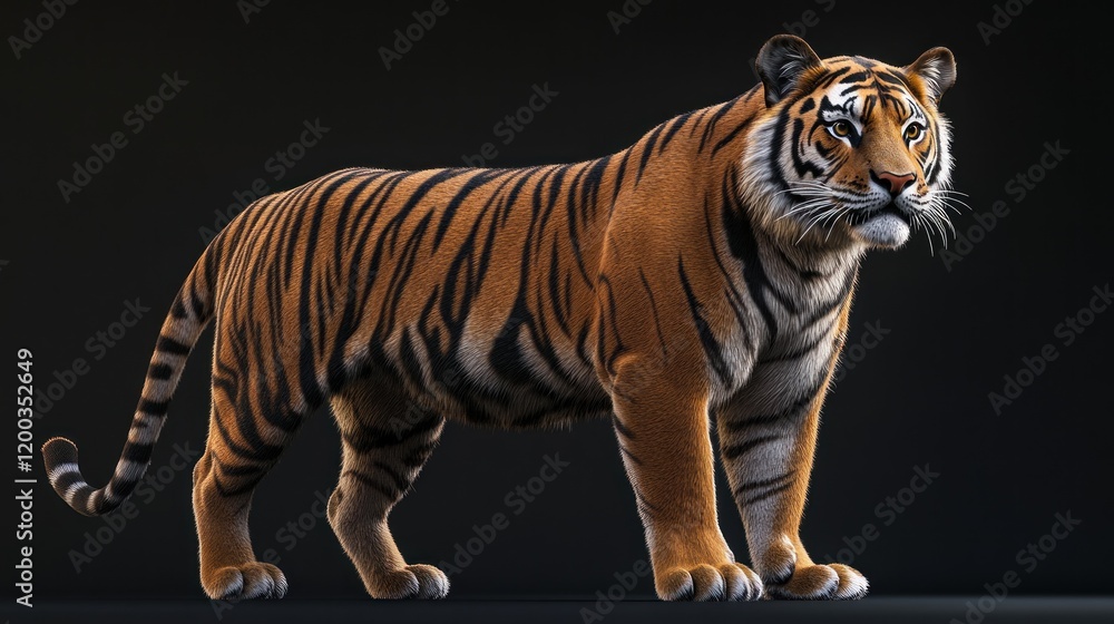 Obraz premium Majestic tiger standing on dark background.