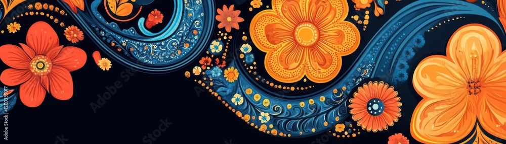 paisley patterns artwork flat design top view cultural heritage theme cartoon drawing vivid paisley patterns artwork flat design top view cultural heritage theme cartoon drawing vivid