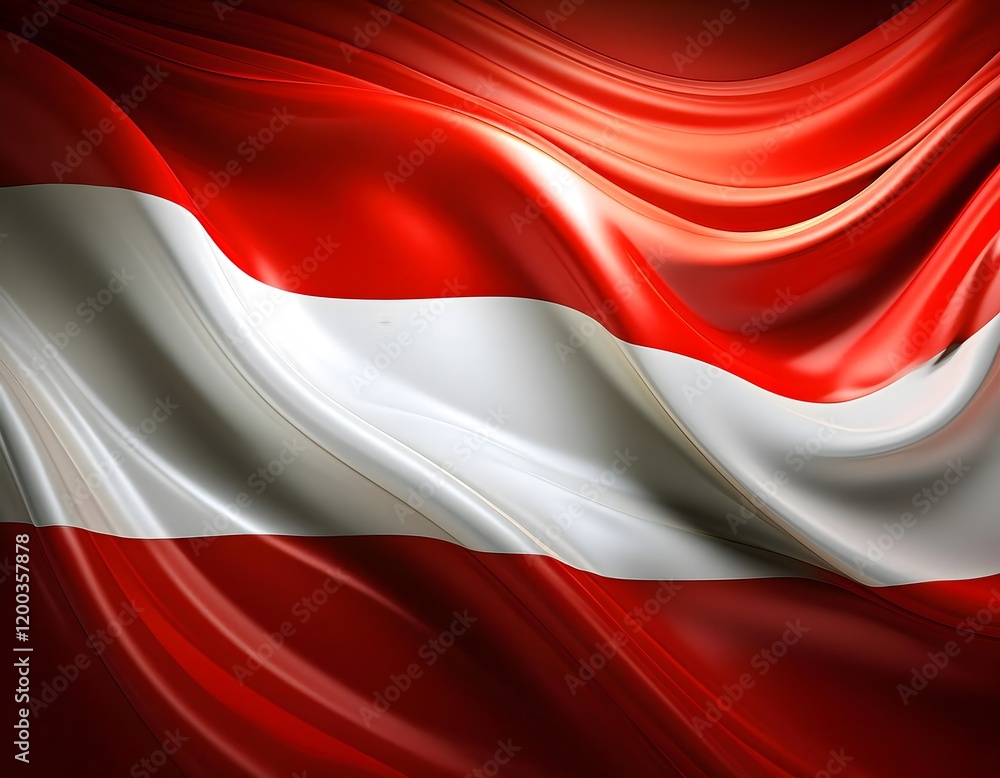 Naklejka premium Vibrant Austria flag waving with luxurious satin texture - Patriotic and cultural symbol