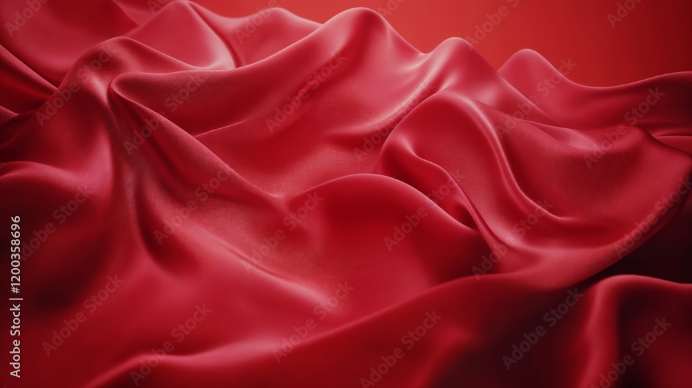 Obraz premium Red silk fabric with soft folds and creases, glowing with light and shadow play.romantic atmosphere.Valentine’s Day, romantic fabric, luxurious design, elegant decor, event theme, holiday decoration. 