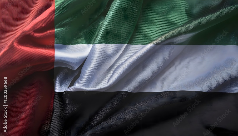 Obraz premium Vibrant United Arab Emirates flag waving with luxurious satin texture - Patriotic and cultural symbol