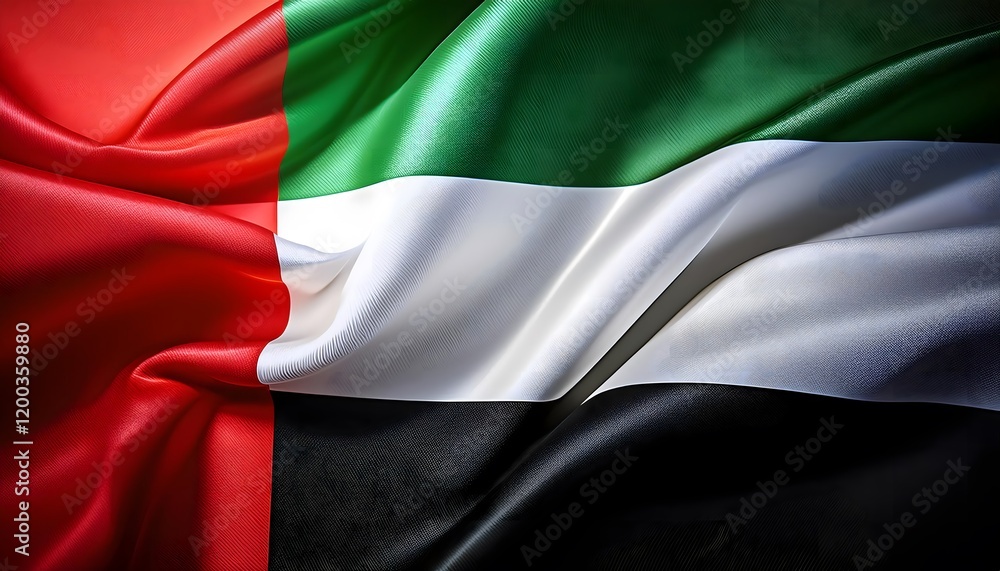 Obraz premium Vibrant United Arab Emirates flag waving with luxurious satin texture - Patriotic and cultural symbol