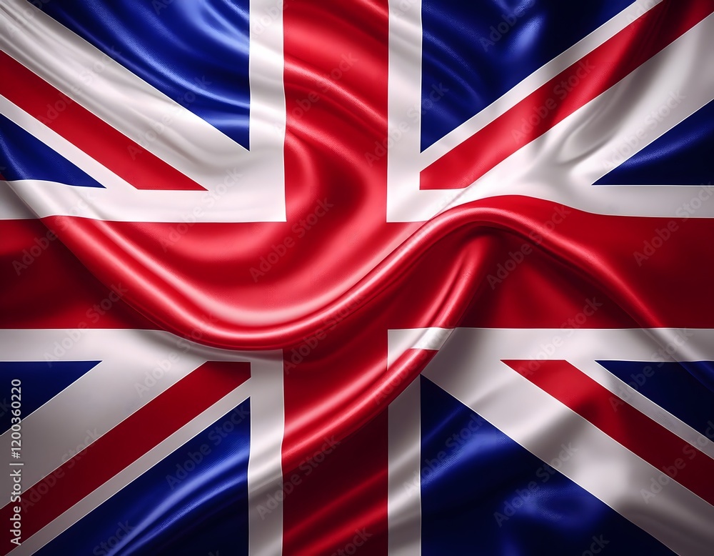 Vibrant United Kingdom flag waving with luxurious satin texture - Patriotic and cultural symbol Vibrant United Kingdom flag waving with luxurious satin texture - Patriotic and cultural symbol