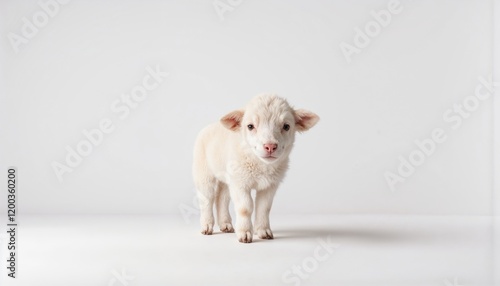 Adorable white lamb on clean white background, symbol of innocence and spring photo