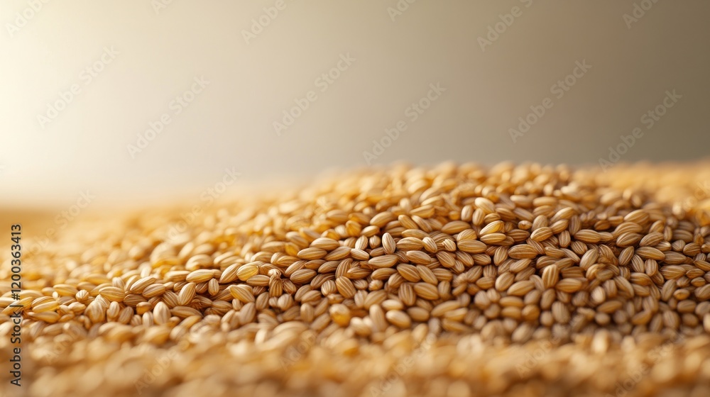Obraz premium Close-up of a pile of golden wheat grains, shallow depth of field.