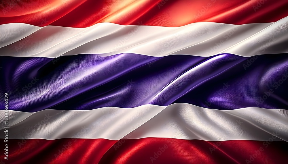 Fototapeta premium Vibrant Thailand flag waving with luxurious satin texture - Patriotic and cultural symbol