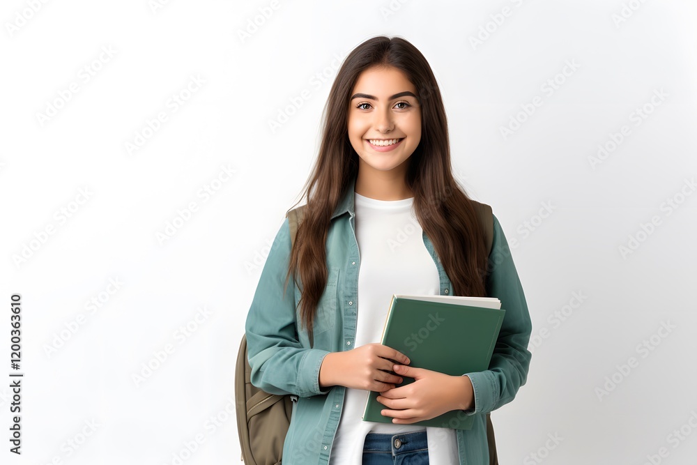 Smiling Female College Student With Backpack And Book Smiling Female College Student With Backpack And Book
