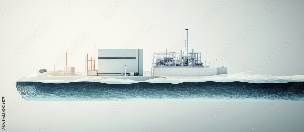 Fototapeta premium Offshore industrial complex on a floating island.