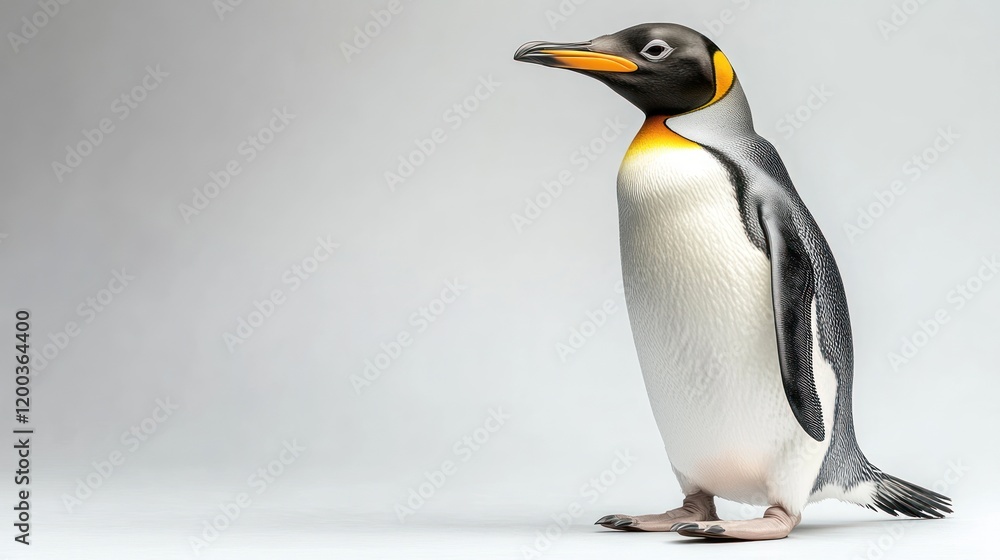 Fototapeta premium King penguin standing on white background, profile view.