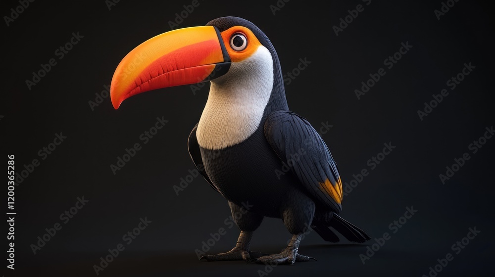 Naklejka premium Adorable cartoon toucan on dark background.