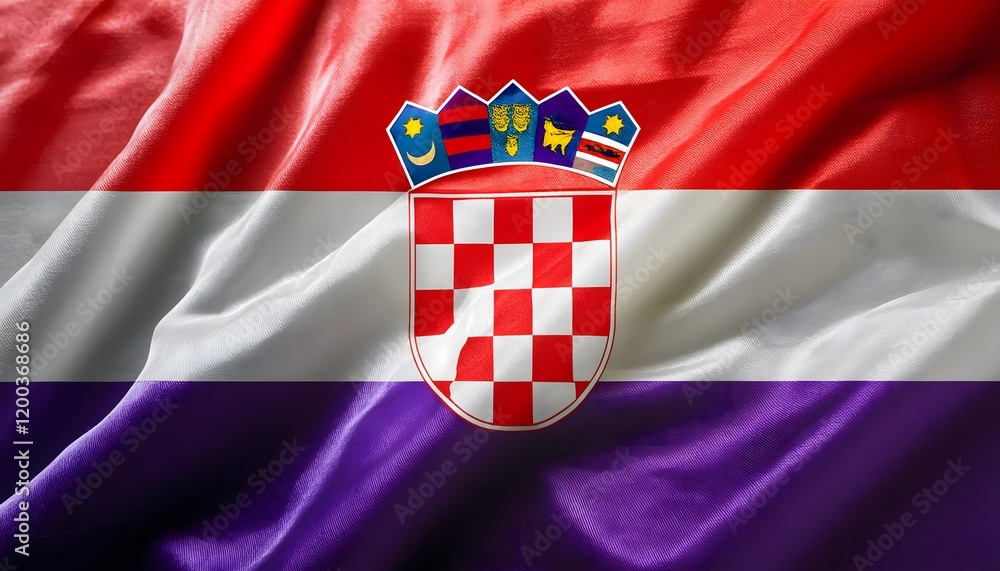 Naklejka premium Vibrant Croatia flag waving with luxurious satin texture - Patriotic and cultural symbol