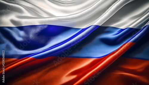 Vibrant Russia flag waving with luxurious satin texture - Patriotic and cultural symbol