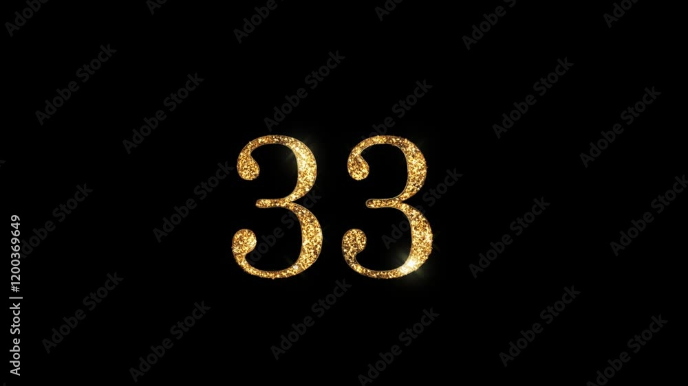 Golden number 33 with beautiful golden shine and alpha channel, numerology, number thirty three Golden number 33 with beautiful golden shine and alpha channel, numerology, number thirty three
