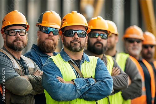 a group of construction subcontractors standup proud and confidents like the advengers photo