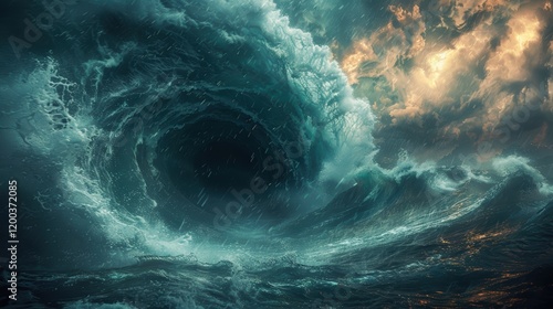 Wallpaper Mural An awe-inspiring depiction of a powerful ocean whirlpool under a dramatic sky, capturing the relentless turbulence and beauty of nature's force Torontodigital.ca