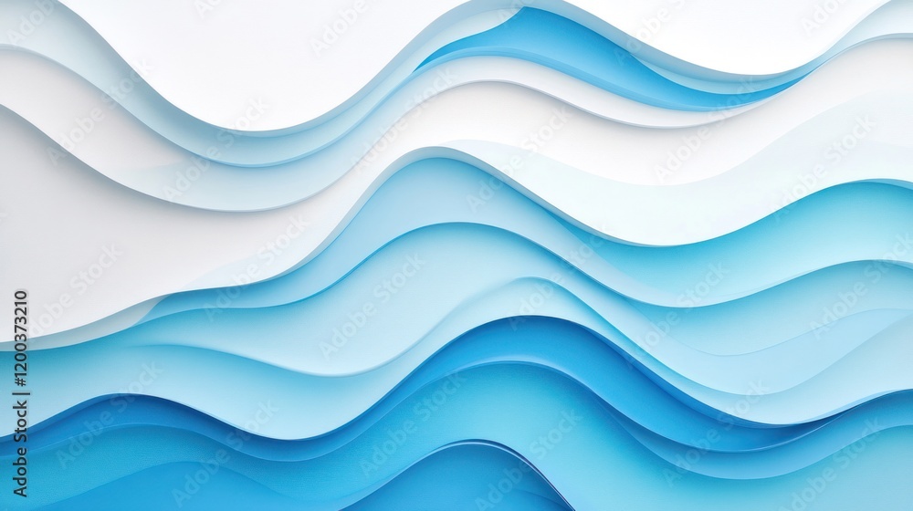 Fototapeta premium Abstract Blue Wave Papercut Design: Serene Aqua Tones
