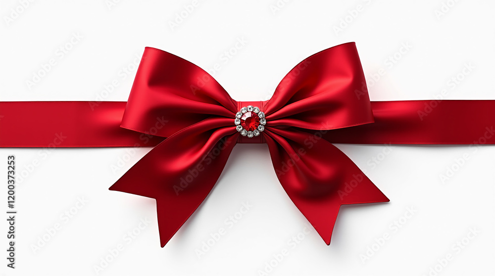 Red ribbon bow with a jewel in the middle Red ribbon bow with a jewel in the middle