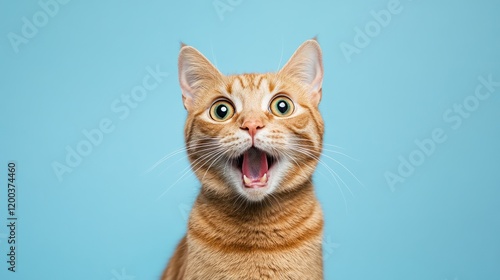 Wallpaper Mural Astonished Ginger Cat Against Light Blue Background Torontodigital.ca