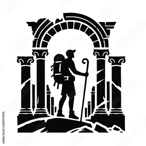 Hiker Discovering Ruin