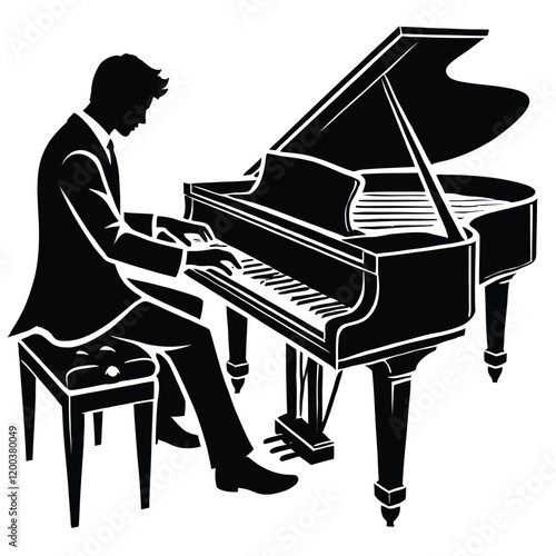 Musician Silhouette at Grand Piano