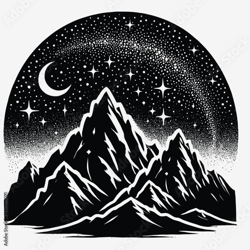 Starry Mountain Silhouette