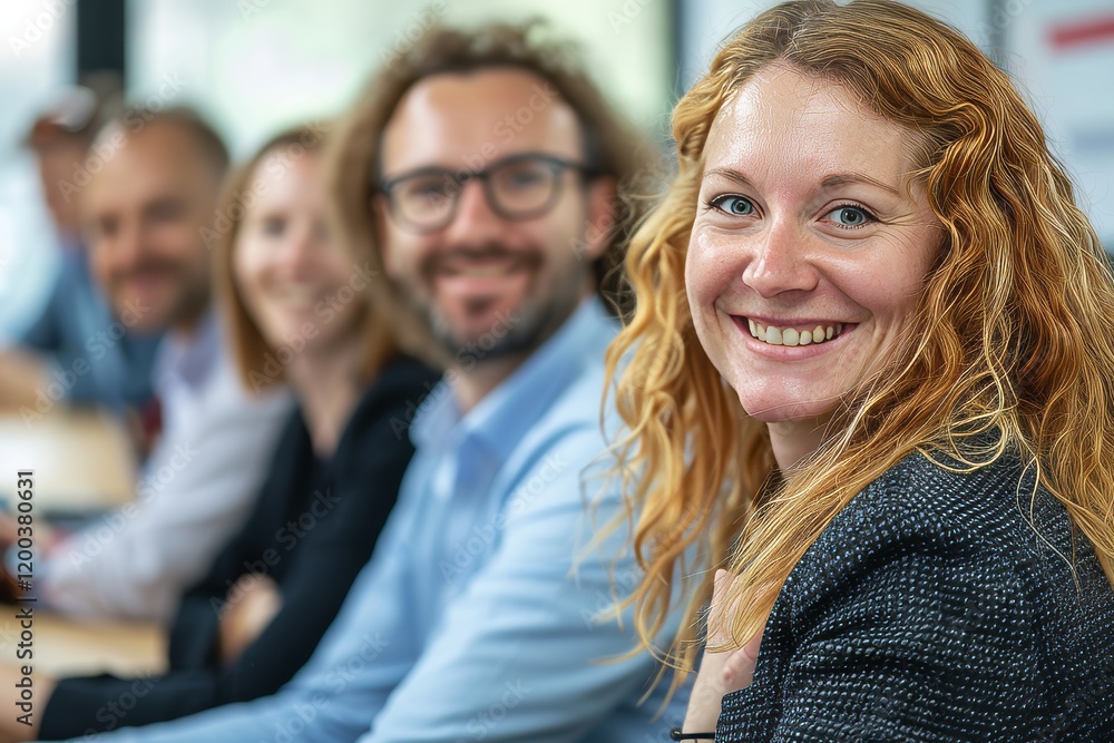 Portrait of smiling businesswoman with colleagues in the background at office Portrait of smiling businesswoman with colleagues in the background at office