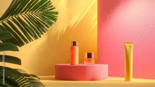 Wallpaper Mural Tropical perfume bottles with vibrant pink and yellow design Torontodigital.ca