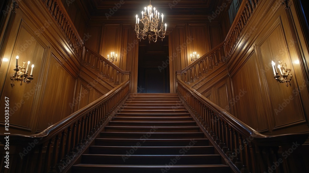Obraz premium Grand Wooden Staircase in a Luxurious Mansion