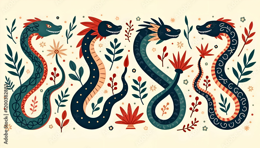 dragon tattoo design | Whimsical Illustration of Mythical Dragons Amidst Floral Patterns