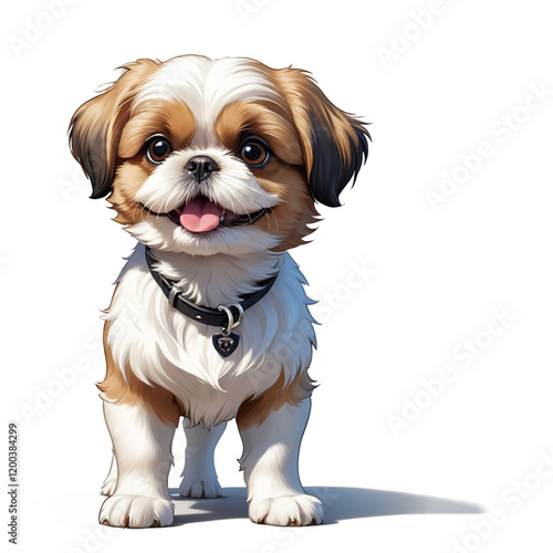 A happy dog grins wide while posing